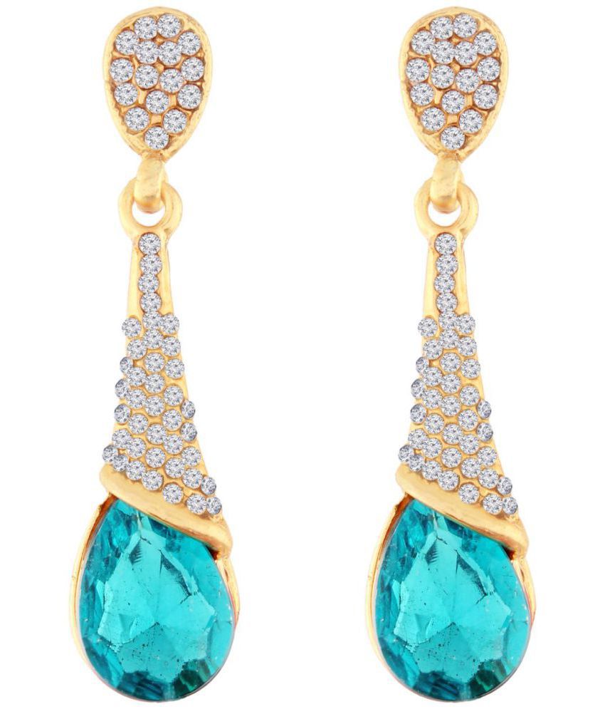     			I Jewels Gold Plated Turquoise Stone Studded CZ American Diamond Earring for Women (2707Bl)