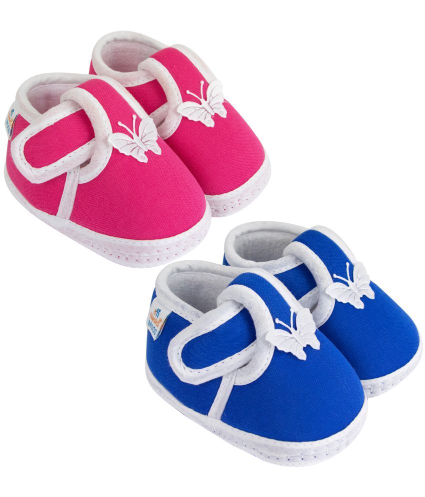     			Neska Moda Set of 2 Pair Baby Boys & Baby Girls Velcro Cotton Booties For 12 to 24 Months (Pink,Blue)