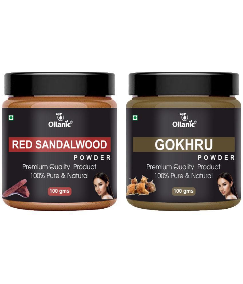     			Oilanic 100% Red Sandalwood Powder & Gokhru Powder For Skincare Hair Mask 200 g Pack of 2