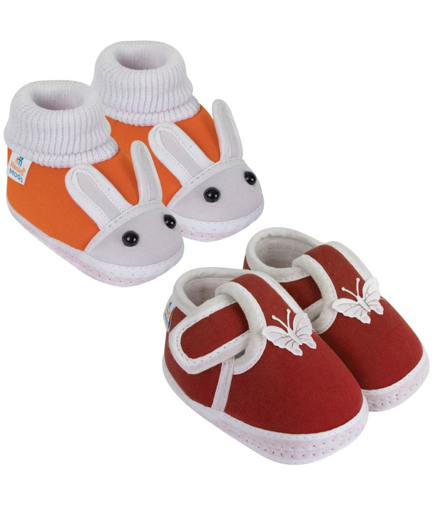     			Neska Moda Set of 2 Pair Baby Boys & Baby Girls Cotton Booties For 0 to 6 Months (Orange,Maroon)