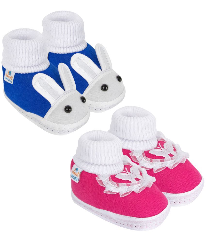     			Neska Moda Set of 2 Pair Baby Boys & Baby Girls Cotton Booties For 12 to 24 Months (Blue,Pink)