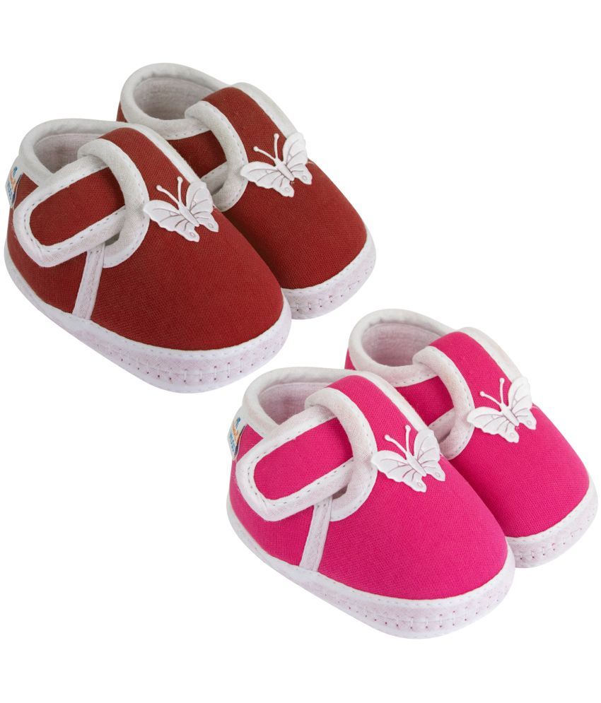     			Neska Moda Set of 2 Pair Baby Boys & Baby Girls Velcro Cotton Booties For 12 to 24 Months (Pink,Maroon)