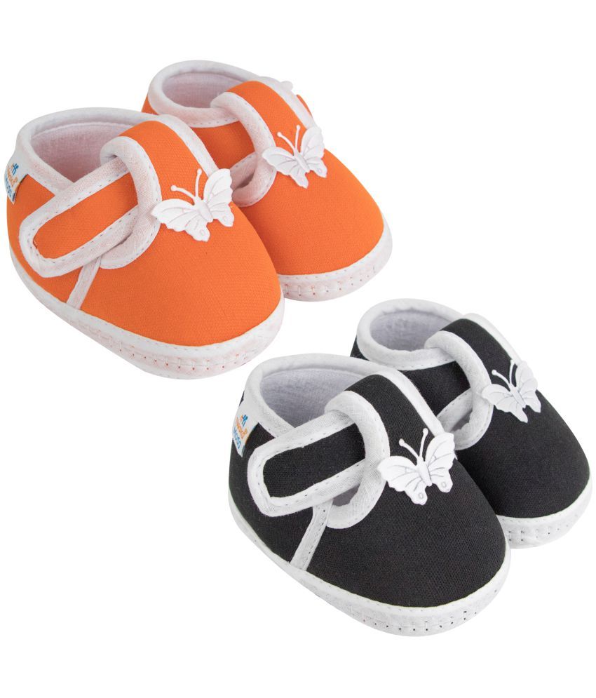     			Neska Moda Set of 2 Pair Baby Boys & Baby Girls Butterfly Velcro Cotton Booties For 0 to 6 Months (Orange,Black)