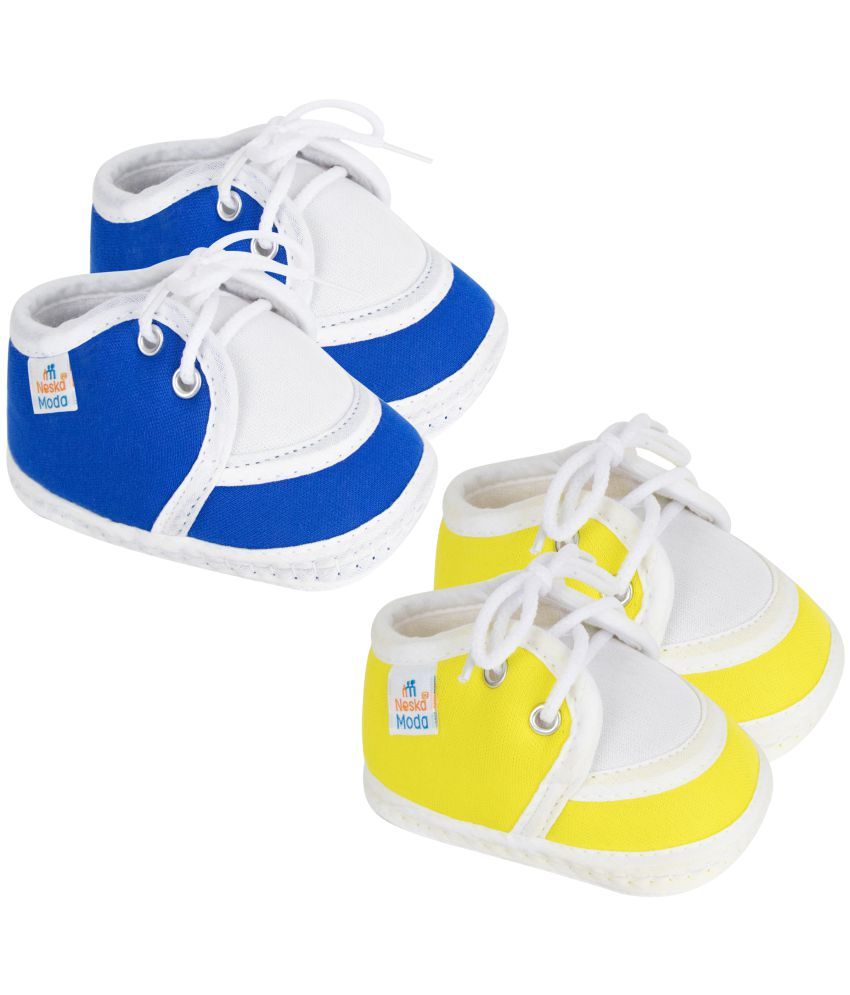     			Neska Moda Set of 2 Pair Baby Boys & Baby Girls Lace Cotton Booties For 12 to 24 Months (Blue,Yellow)