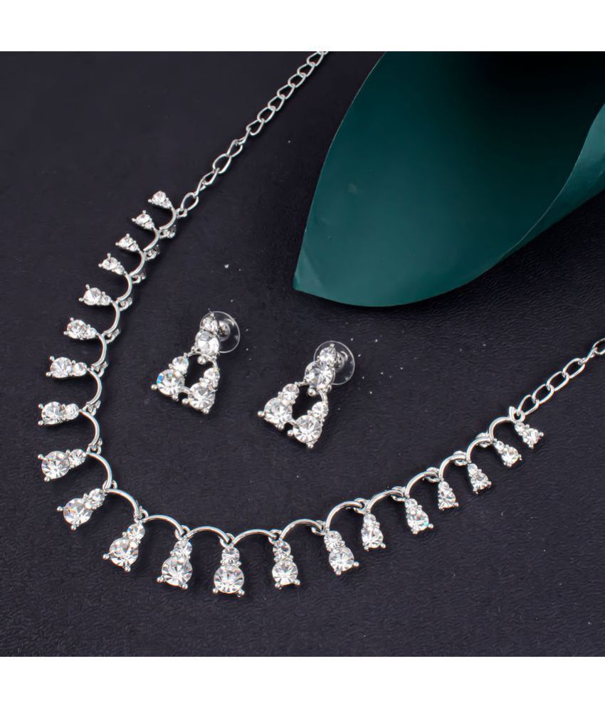    			Sukkhi Zinc Silver Traditional Necklaces Set Collar