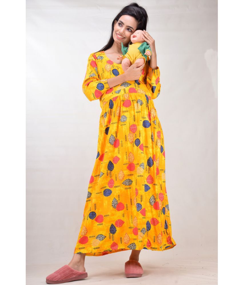     			CLYMAA Yellow Rayon Gown -