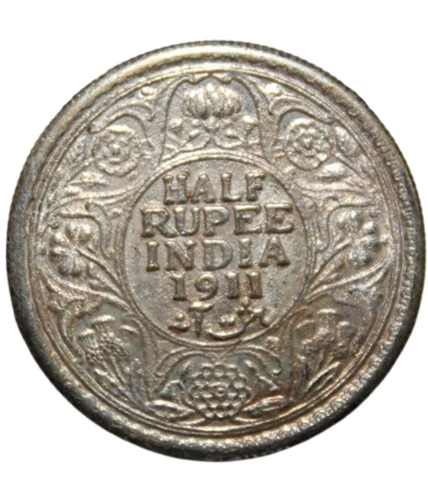     			5th King George - Half Rupee 1911 British India old Rare Silverplated Coin