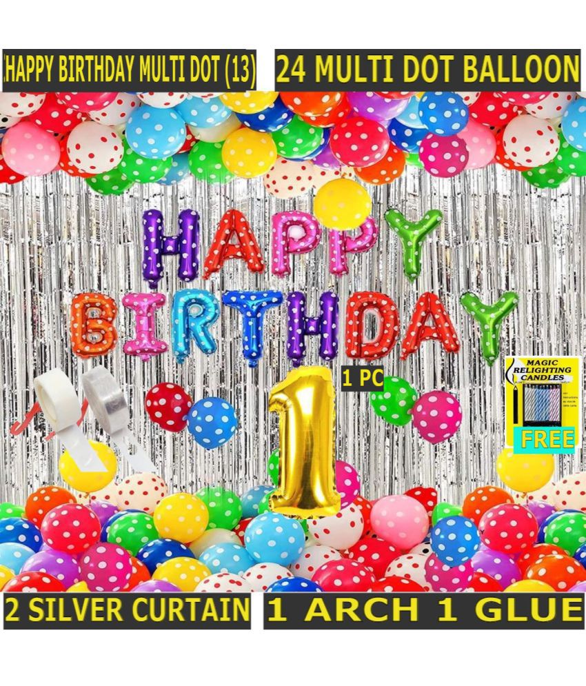    			KR 1st Birthday Decorations Kit for Boys and Girls-43pcs 1st Happy Birthday Balloons Set with Foil Balloon, Latex Dot Balloons, Balloon Arch & Glue Dot , Arch & Glue .1st Happy Birthday Decoration Kit