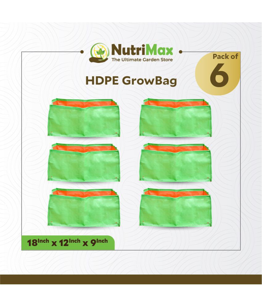 Nutrimax HDPE 200 GSM Growbags 18 X 12 X 9 inch Pack of 6 Outdoor Plant Bag