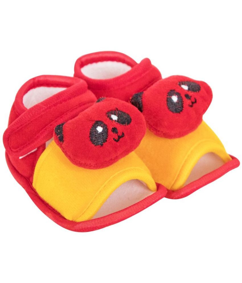     			Neska Moda 6 To 12 Months Baby Boys & Girls Teddy Face Velvet Sandal Booties (Red,Yellow)