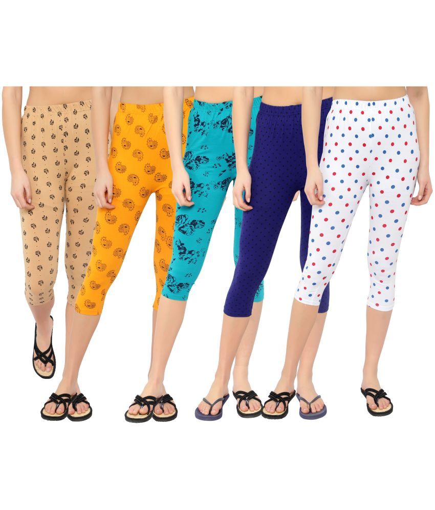     			Diaz Multi Cotton Lycra Floral Capri - Pack of 5