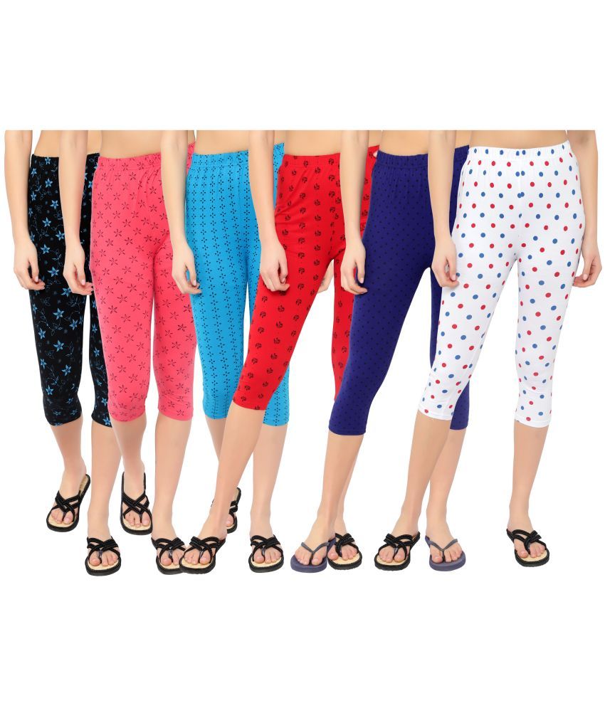     			Diaz Multi Cotton Lycra Printed Capri - Pack of 6