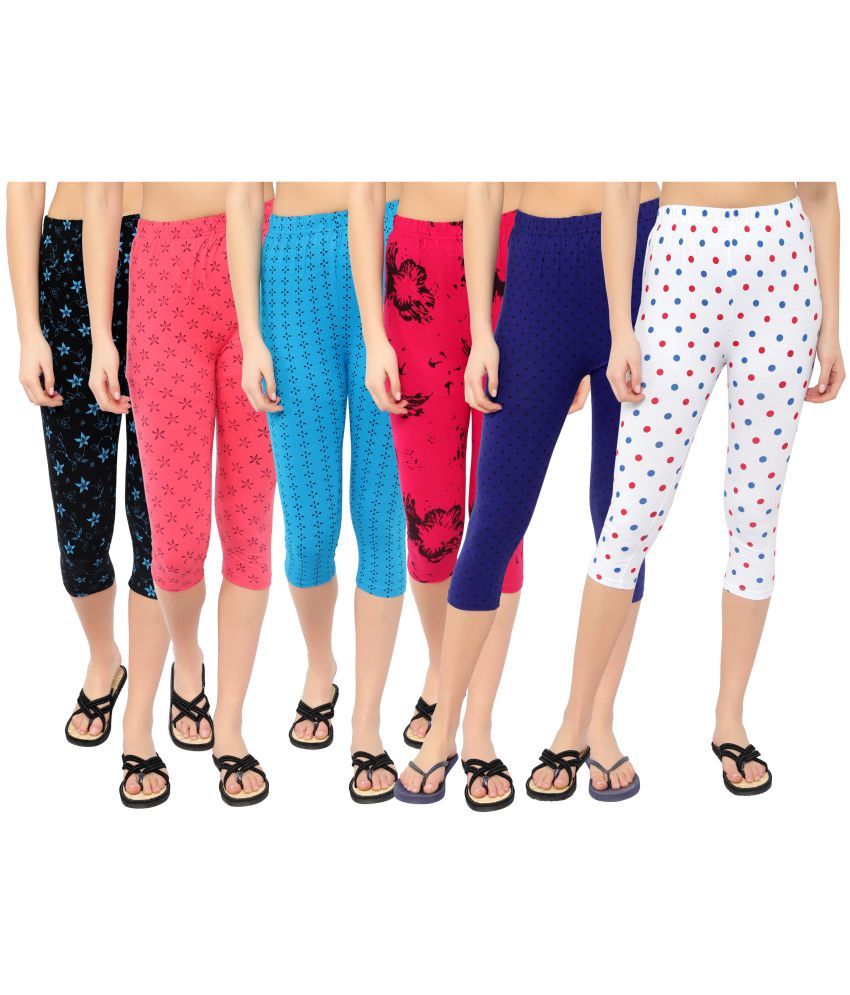     			Diaz Multi Cotton Lycra Printed Capri - Pack of 6