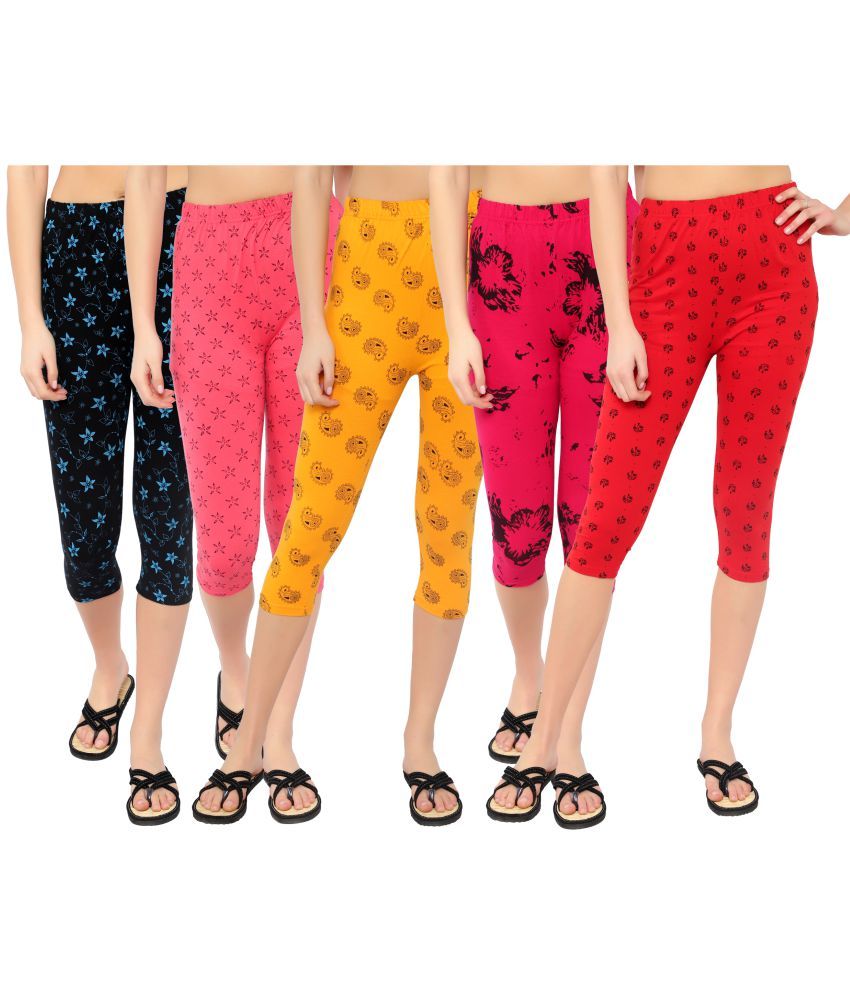     			Diaz Multi Cotton Lycra Printed Capri - Pack of 5