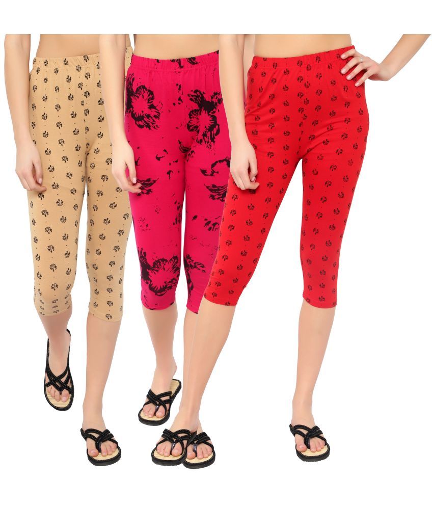     			Diaz Multi Cotton Lycra Printed Capri - Pack of 3