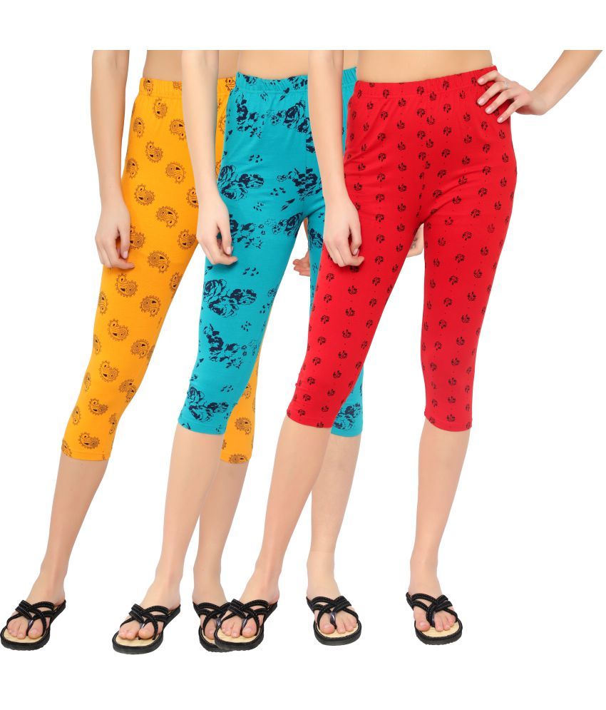     			Diaz Multi Cotton Lycra Printed Capri - Pack of 3