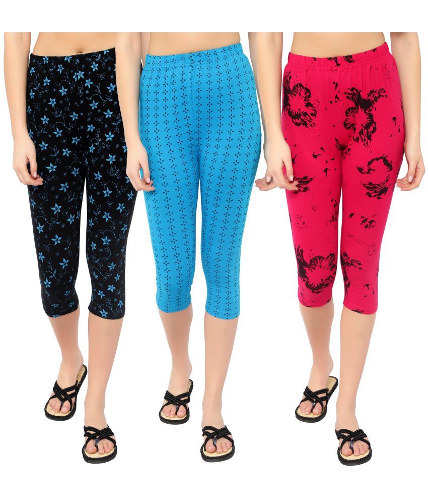     			Diaz Multi Cotton Lycra Printed Capri - Pack of 3