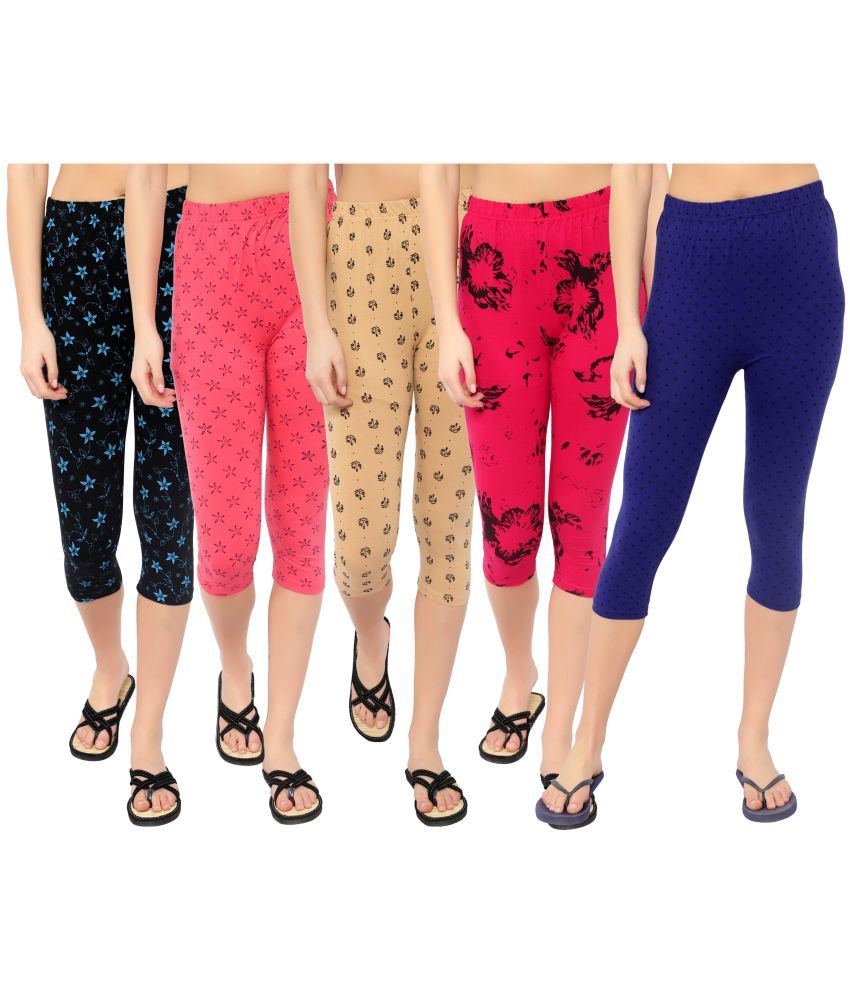     			Diaz Multi Cotton Lycra Printed Capri - Pack of 5