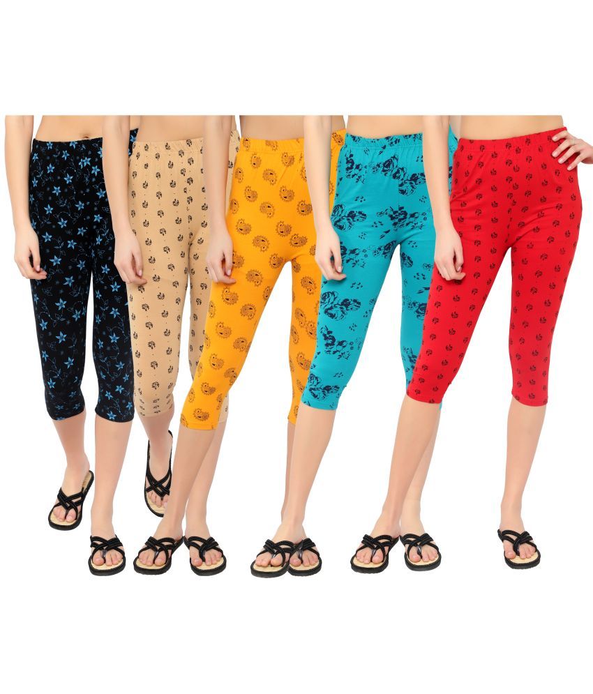     			Diaz Multi Cotton Lycra Printed Capri - Pack of 5