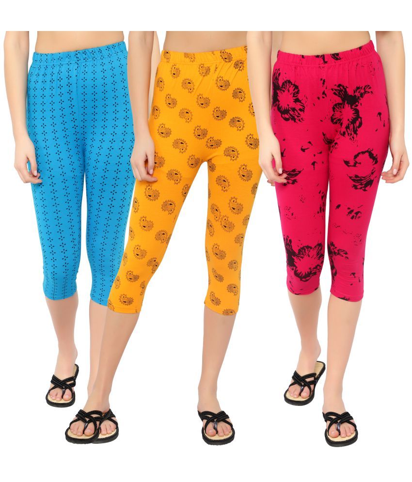     			Diaz Multi Cotton Lycra Printed Capri - Pack of 3