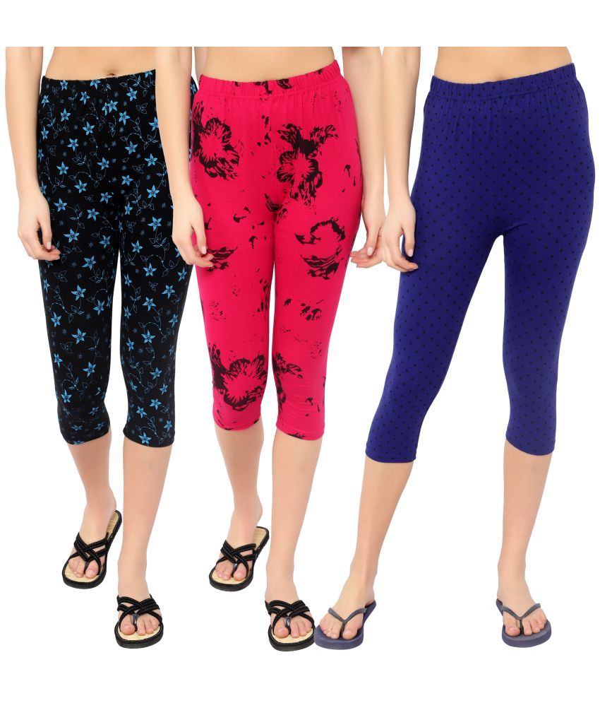     			Diaz Multi Cotton Lycra Printed Capri - Pack of 3