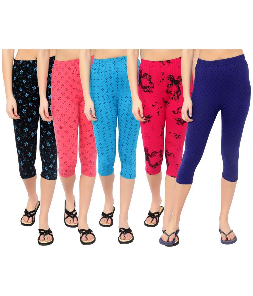     			Diaz Multi Cotton Lycra Printed Capri - Pack of 5