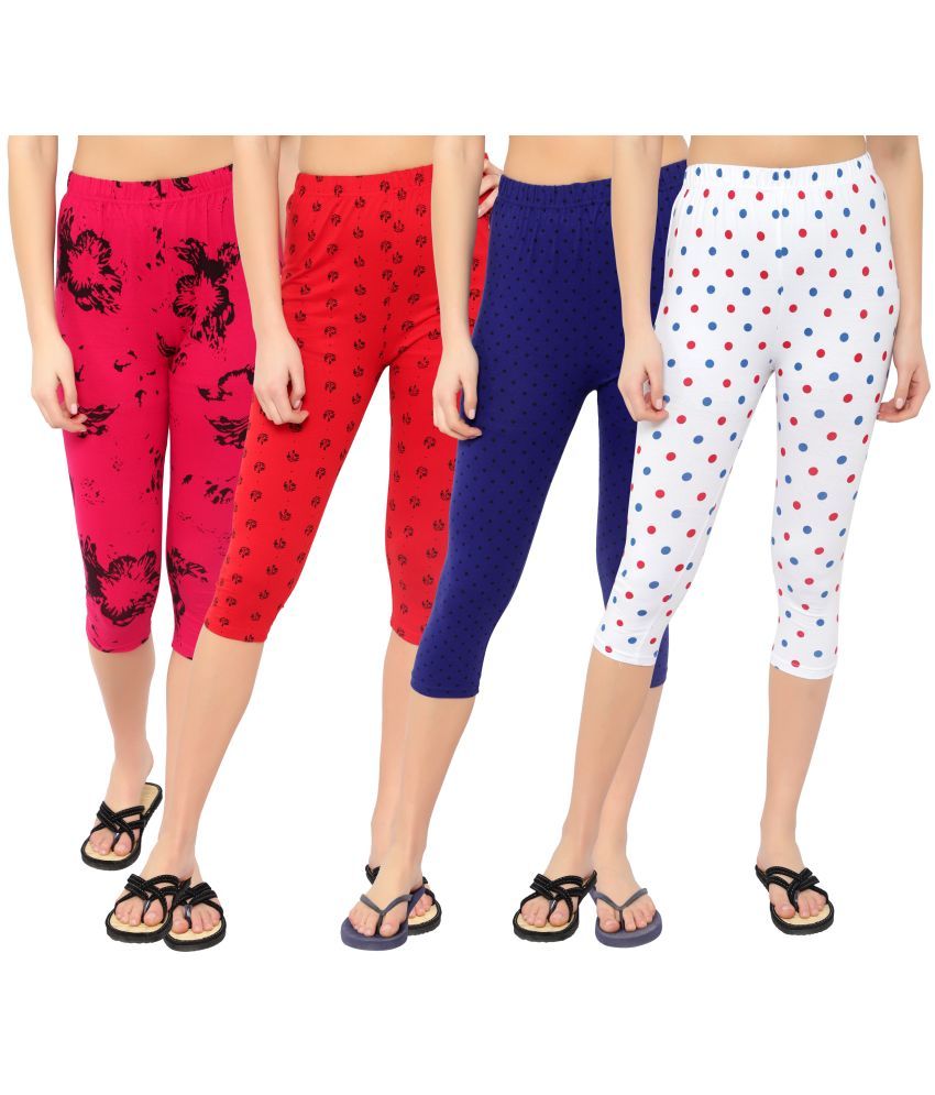     			Diaz Multi Cotton Lycra Printed Capri - Pack of 4