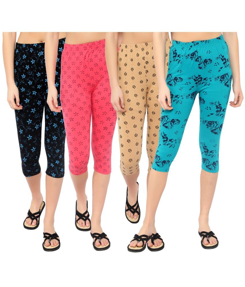     			Diaz Multi Cotton Lycra Printed Capri - Pack of 4