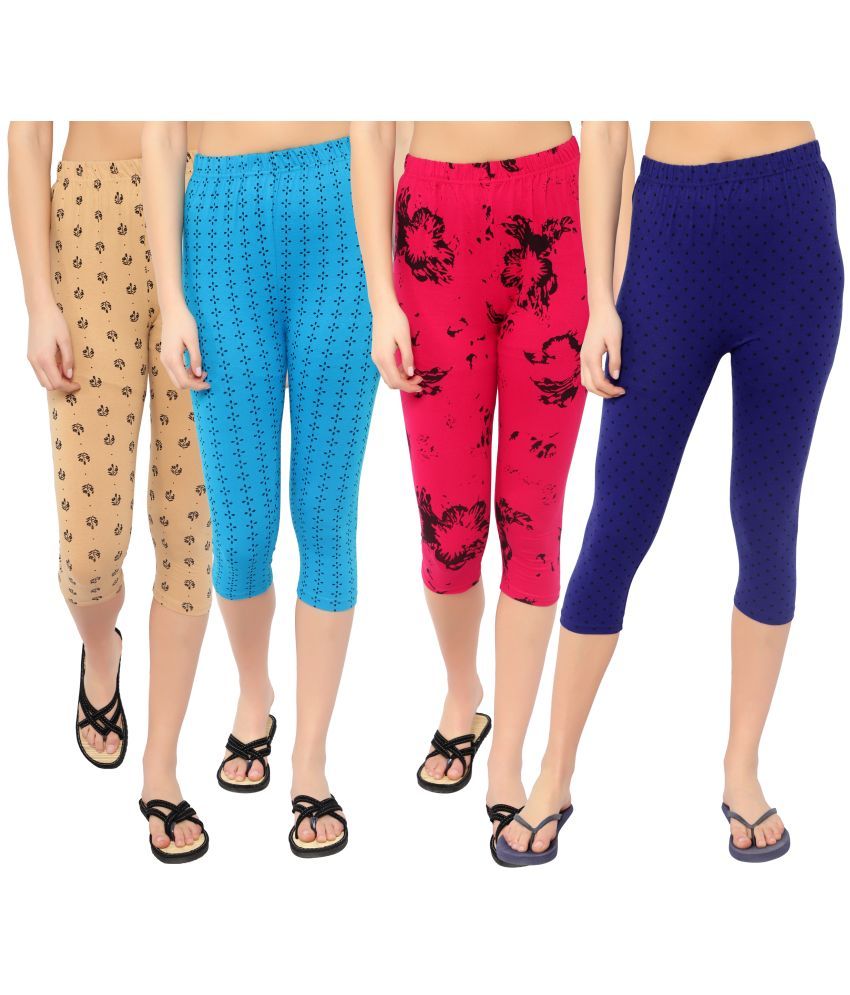     			Diaz Multi Cotton Lycra Printed Capri - Pack of 4