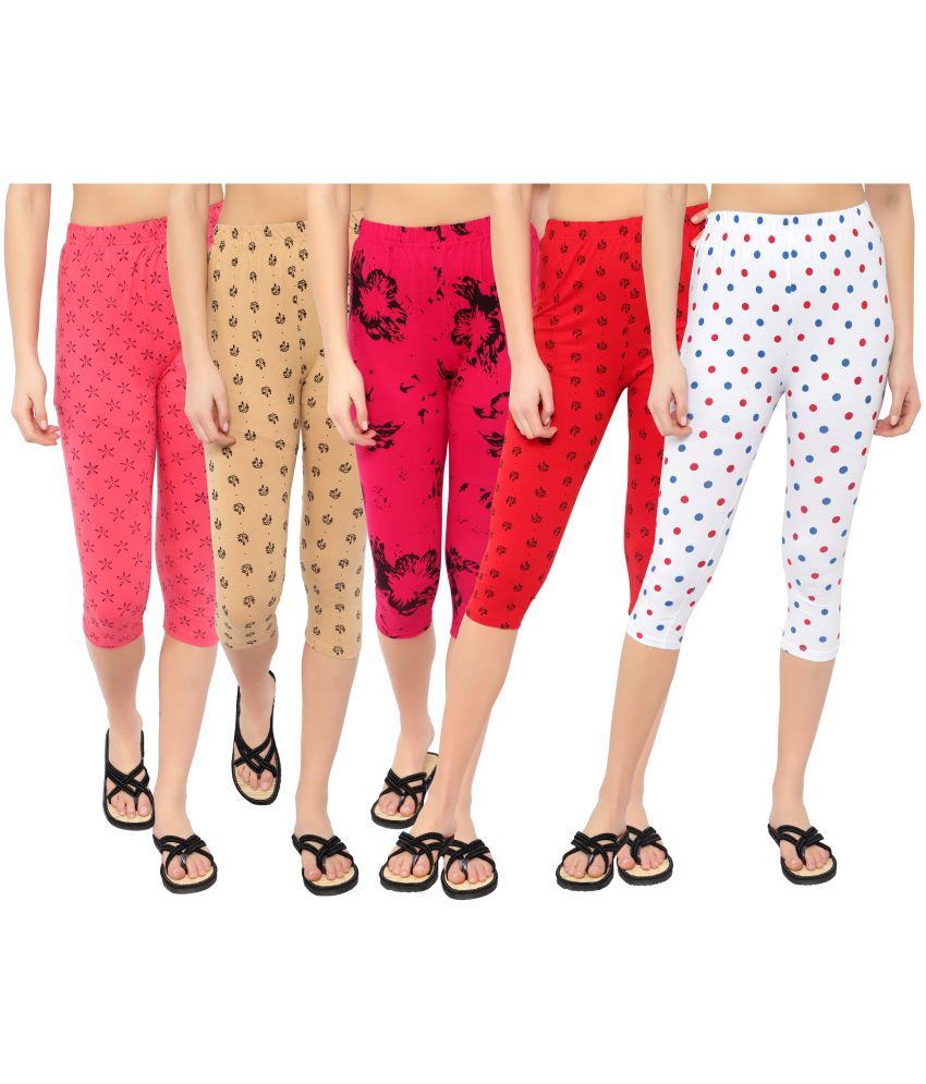     			Diaz Multi Cotton Lycra Printed Capri - Pack of 5