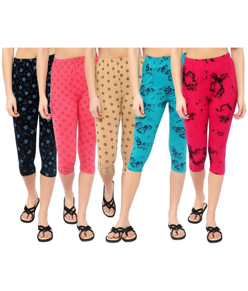     			Diaz Multi Cotton Lycra Printed Capri - Pack of 5