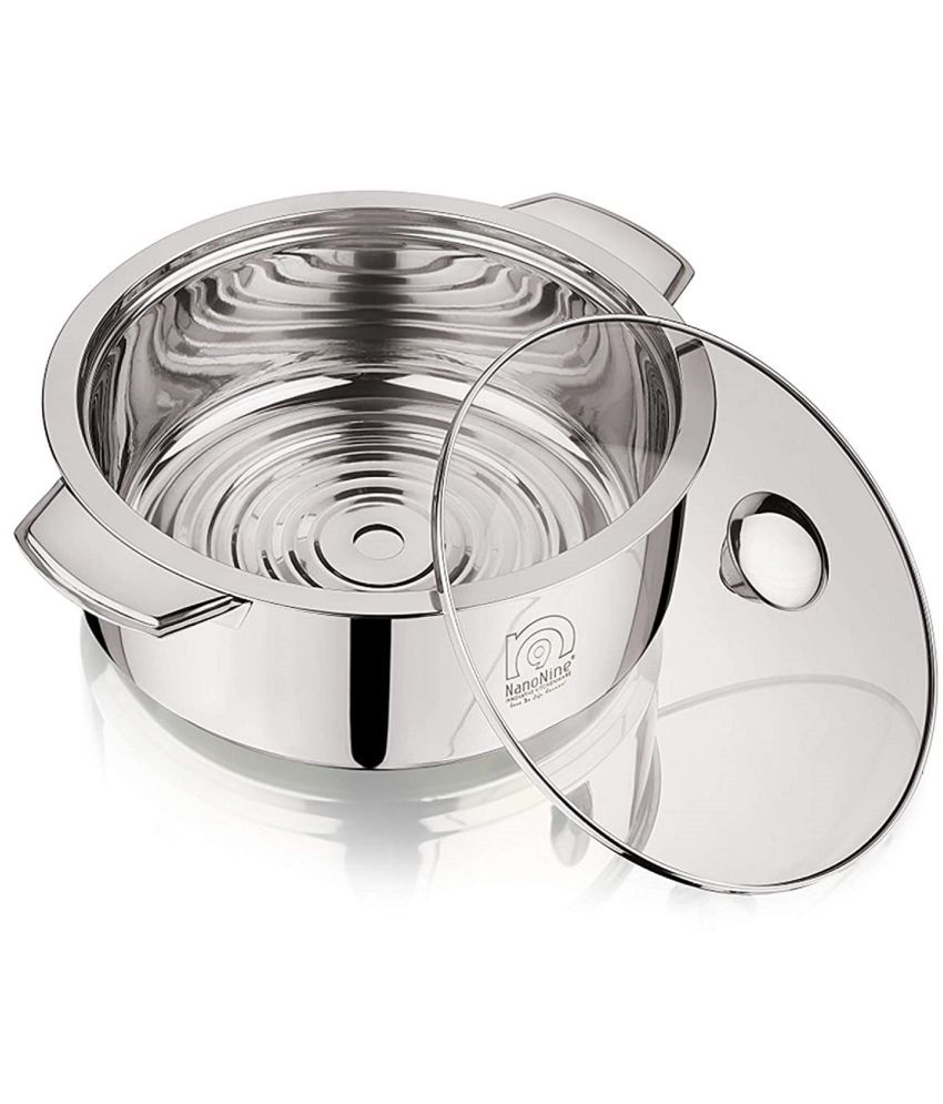     			Nanonine Chapati Server Deep Chapati Pot Insulated Stainless Steel Serve Fresh Roti Pot With Steel Coaster And Glass Lid, 1.5 L, 1 Pc