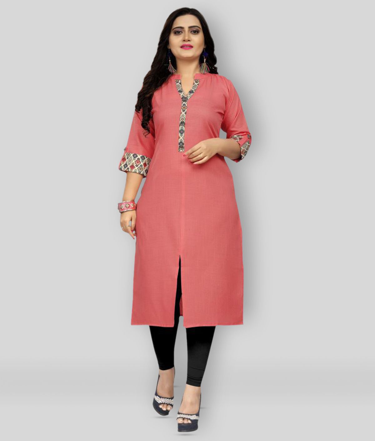     			Rangrasiya - Pink Cotton Women's Front Slit Kurti ( Pack of 1 )