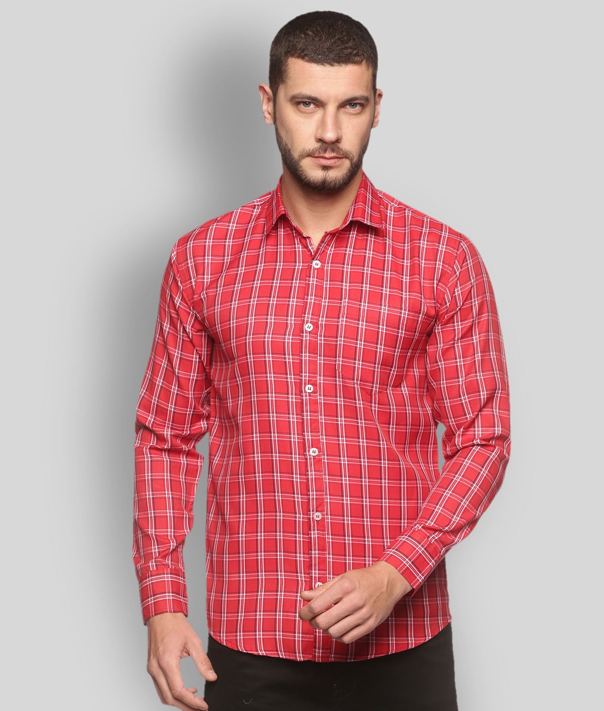     			YHA - Red Cotton Blend Regular Fit Men's Casual Shirt ( Pack of 1 )
