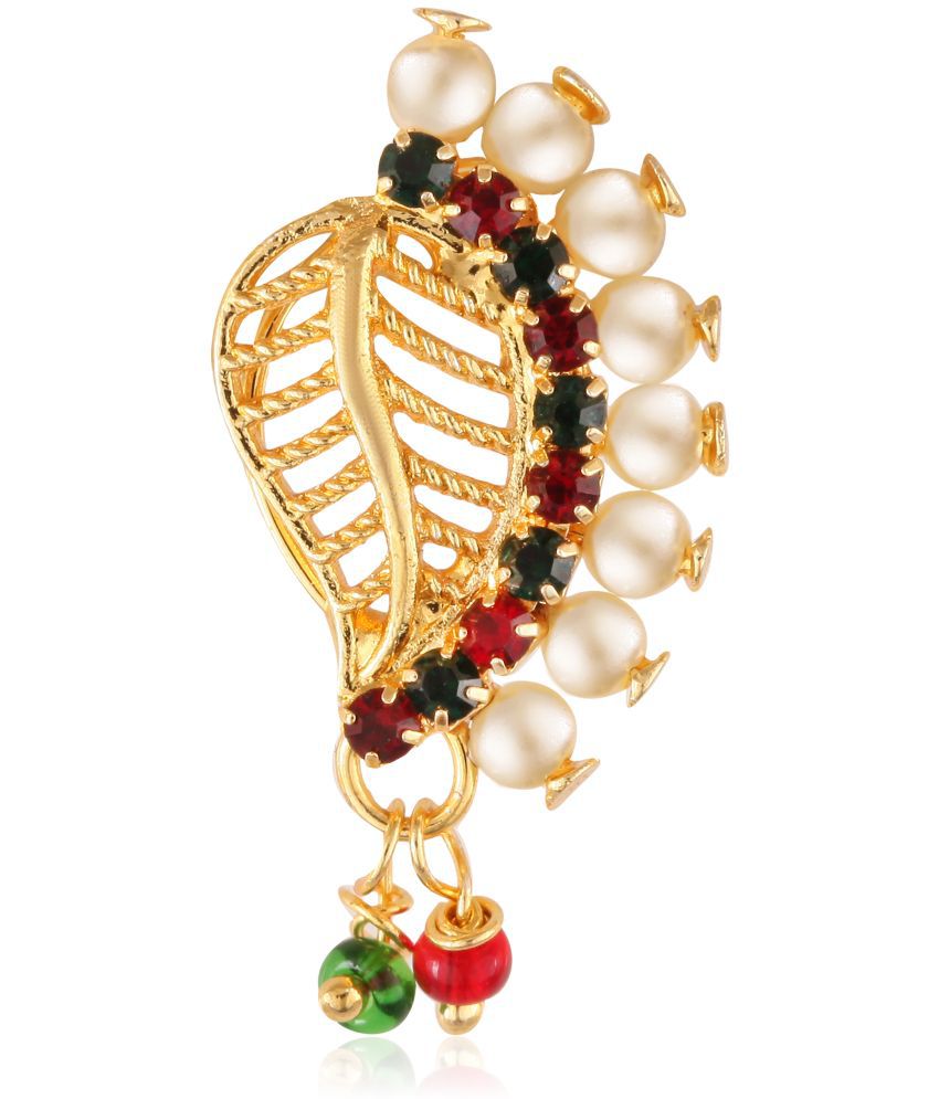     			Vighnaharta Gold Plated with Peals Alloy and CZ stone Non Piercing Maharashtrian Nath Nathiya./ Nose Pin for women  [VFJ1084NTH-Press-Multi ]