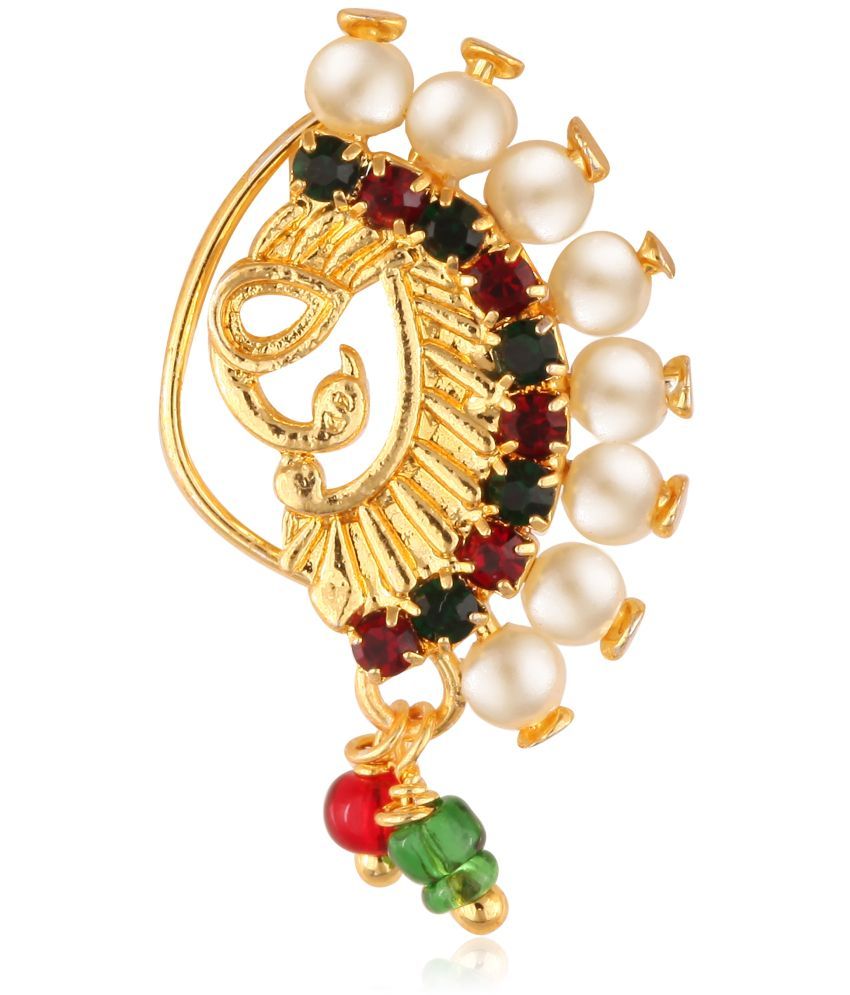     			Vighnaharta Gold Plated with Peals Alloy and CZ stone Non Piercing Maharashtrian Nath Nathiya./ Nose Pin for women  [VFJ1081NTH-Press-Multi ]