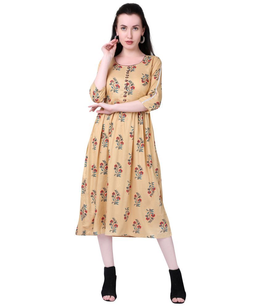     			MEESORRA - Beige Rayon Women's Flared Kurti