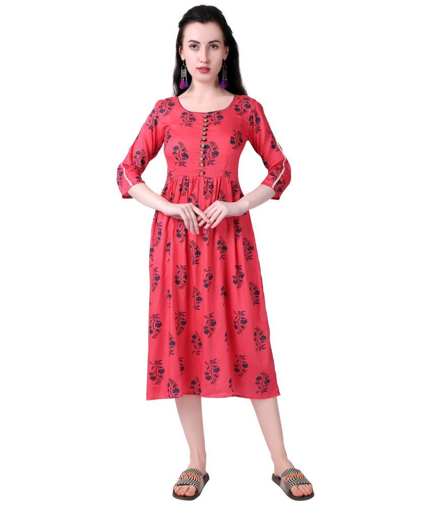     			MEESORRA - Red Rayon Women's Flared Kurti