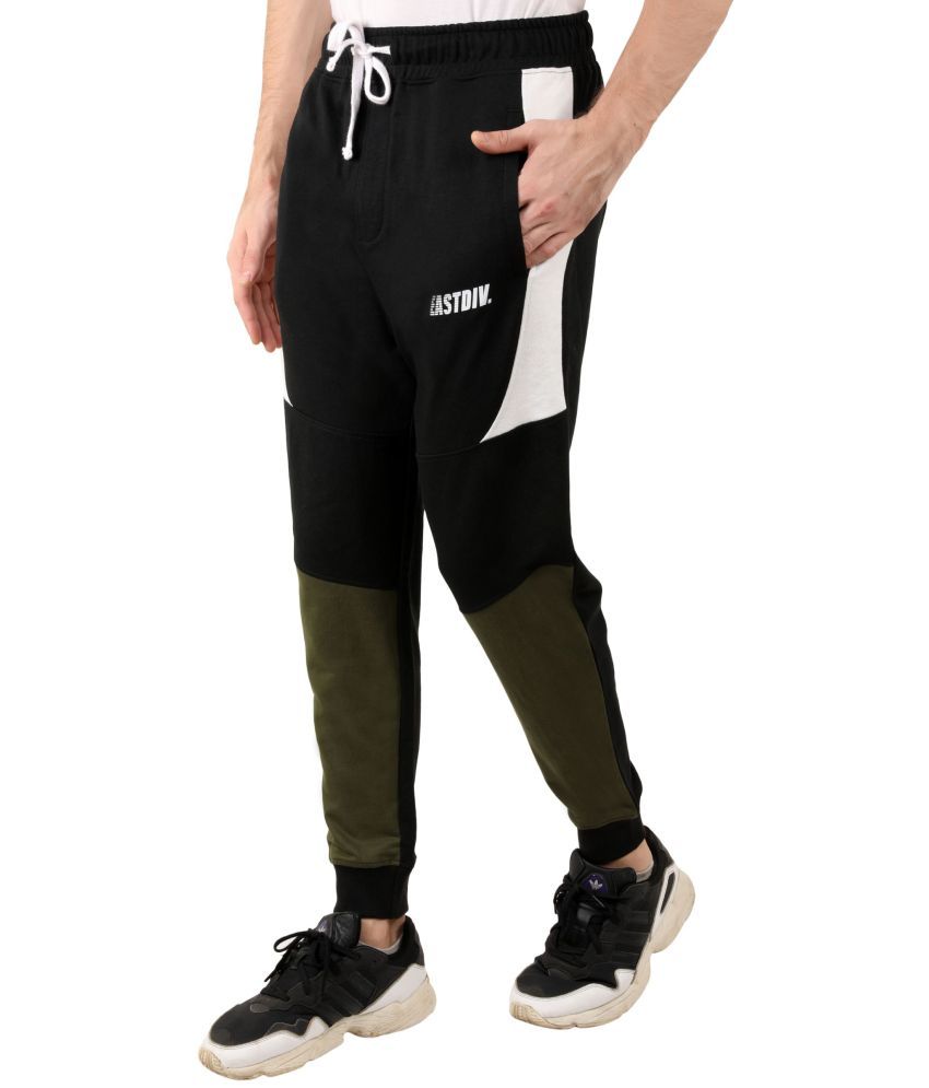     			Y & I Black Cotton Blend Color Block Joggers Pack of 1