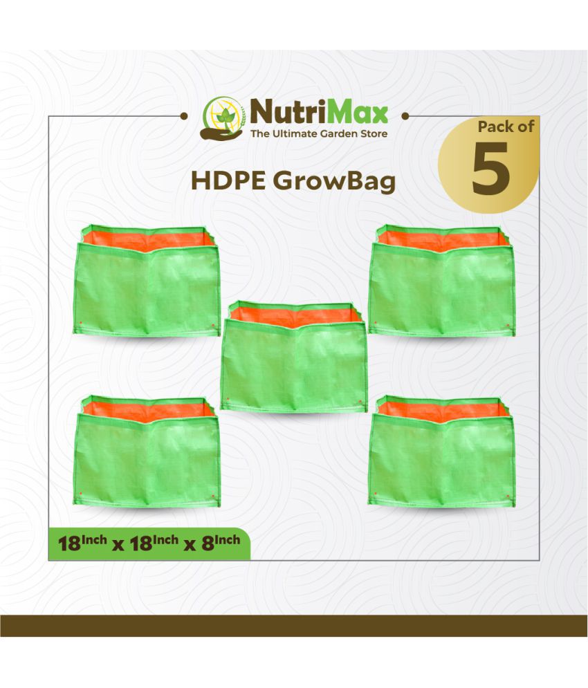 Nutrimax 200 GSM HDPE Grow Bags 18 x18 x 8 inch Pack of 5 Outdoor Plant Bag