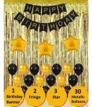 Happy Birthday Banner (Black) + 30 Metallic Balloon(Black,Golden) + 3 Star (Golden) + 2 Fringe(Golden)