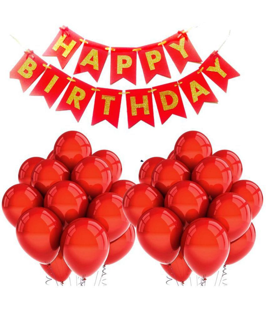     			Happy Birthday Banner (Red) + 30 Metallic Balloon(Red)