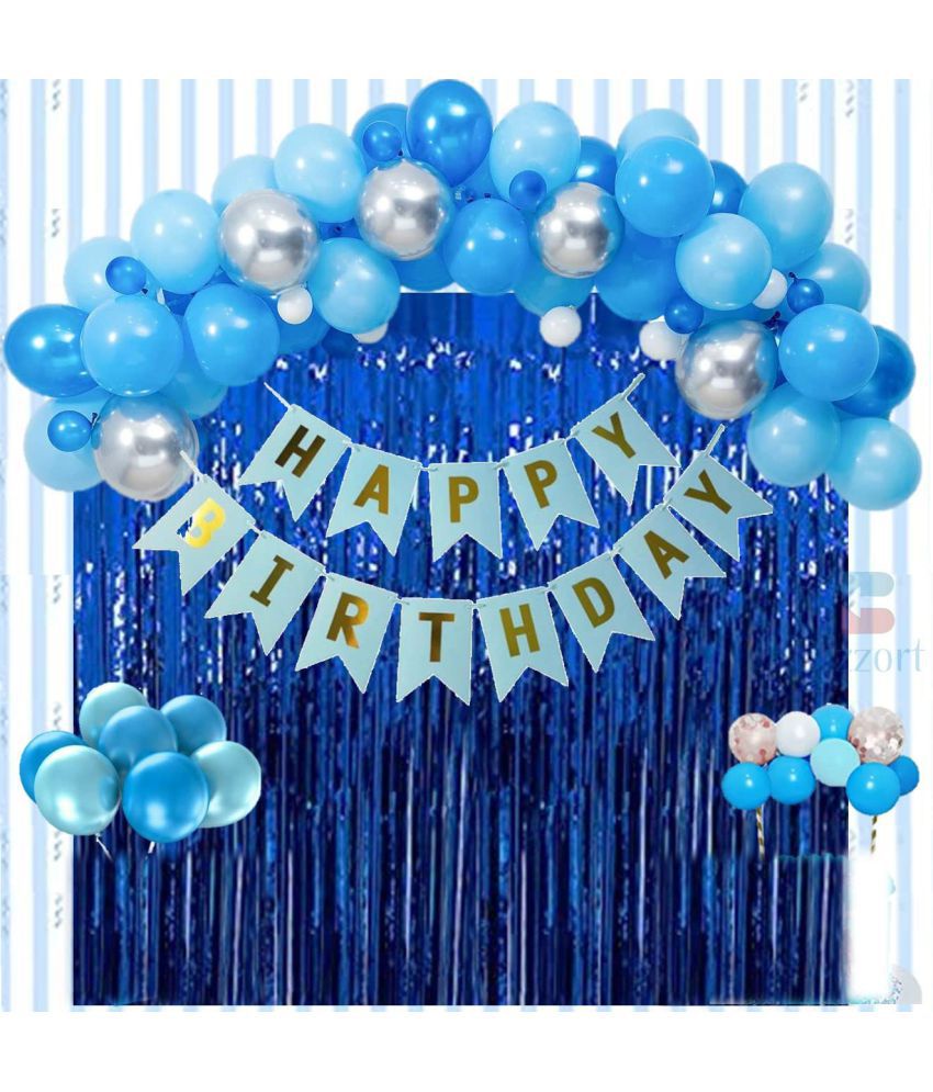     			Happy Birthday Banner (SkyBlue) + 30 Metallic Balloon(Blue,Silver) + 2 Fringe(Blue)