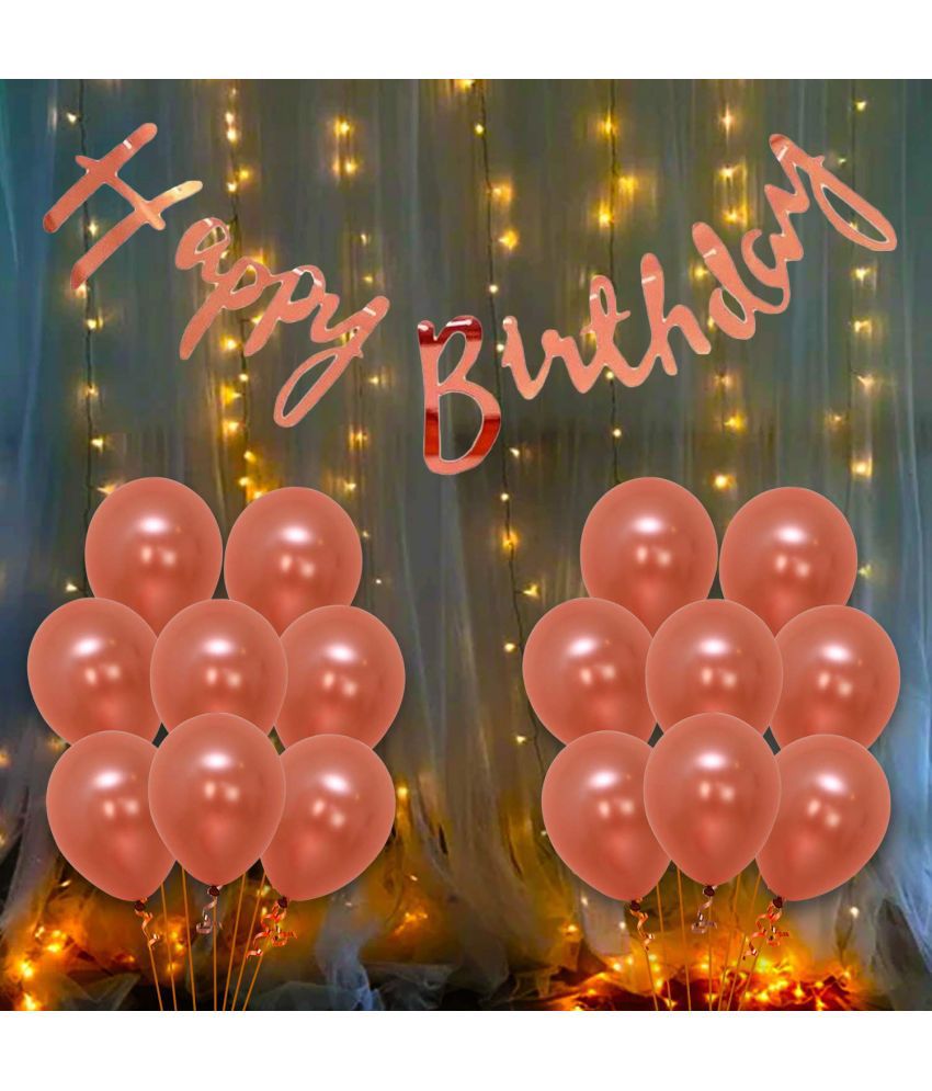    			Happy Birthday Cursive (RoseGold) + 30 Meatllic Balloon (RoseGold)