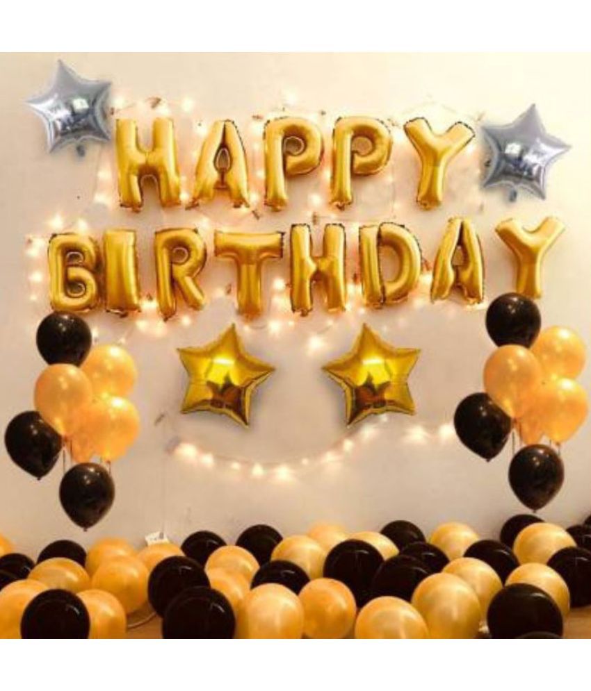     			Happy Birthday Foil (Golden) + 30 Metallic Balloon (Black,Gold) + 2 Star Foil (Silver) + 2 Star Foil (Golden)