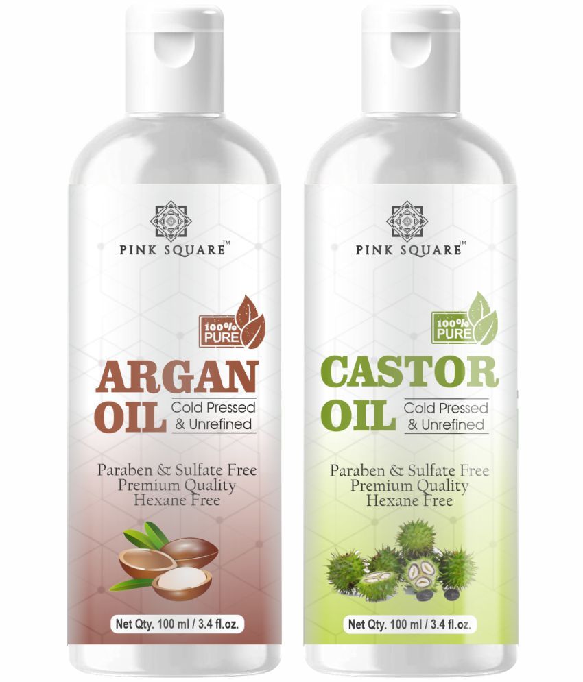     			pink square 100% Cold Pressed Argan Oil and Castor Oil 200 mL Pack of 2