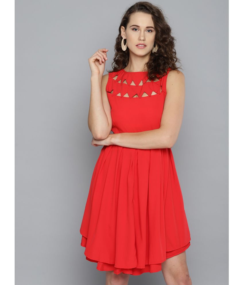     			Rare Poly Crepe Red Fit And Flare Dress -