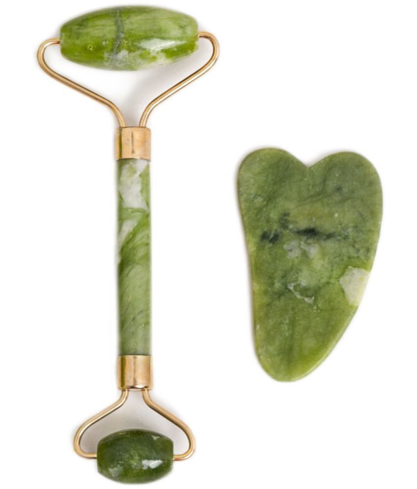 Saturn by GHC Jade Roller Face Massager with Gua Sha, Improves Skin Elasticity, Reduce Wrinkles, Natural Massager (Green)