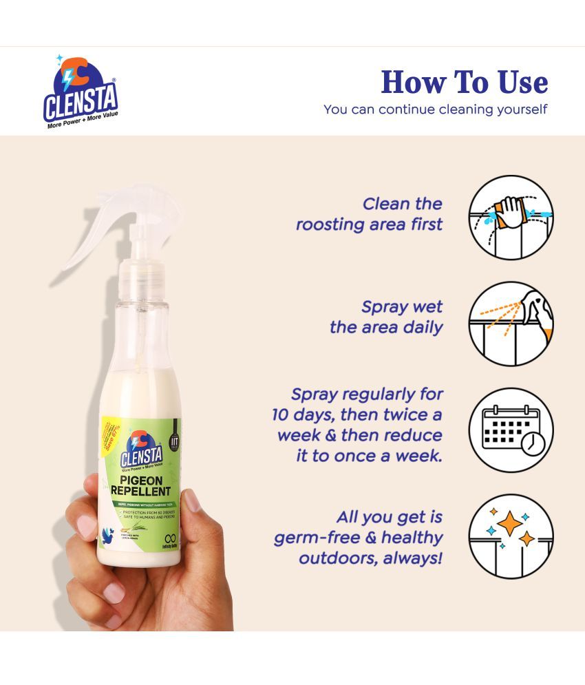 Clensta Pigeon Repellent Spray Harmless for Pigeon Get Positive