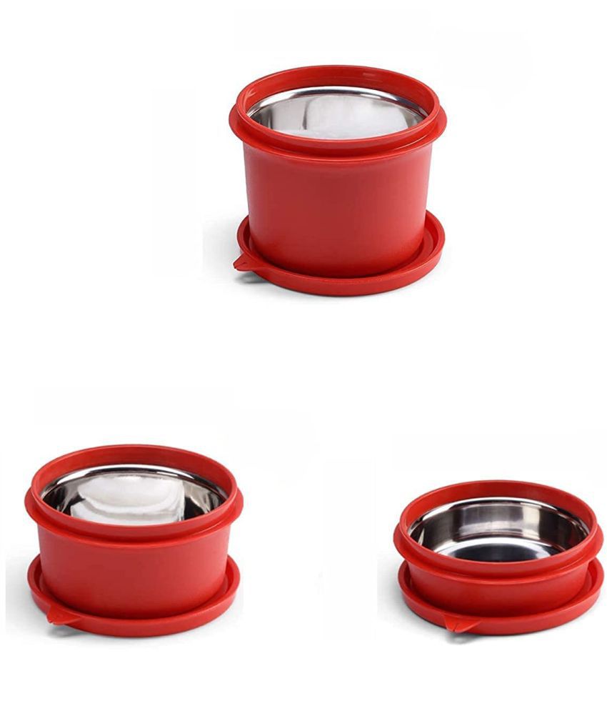     			Oliveware Steel Red Food Container ( Set of 3 )